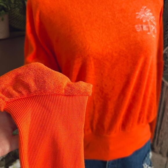 New with Tags Old Navy Stay Palm Cropped Long Sleeve Slub Knit Terry Sweatshirt - Picture 6 of 11